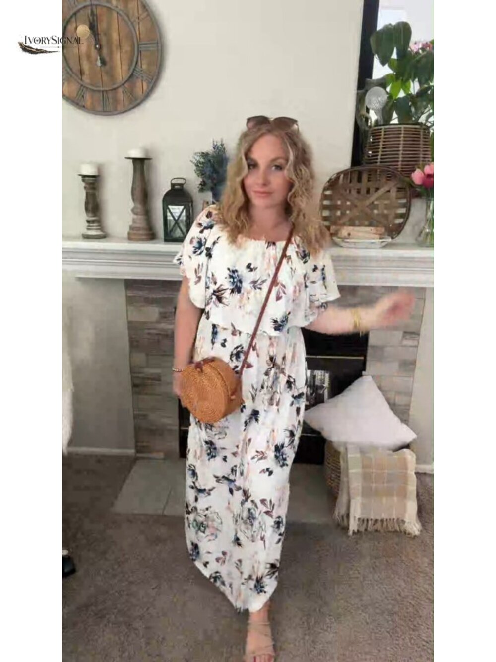 Off Shoulder Ruffle Split Summer Maxi Dress with Pockets - Picture 6 of 6